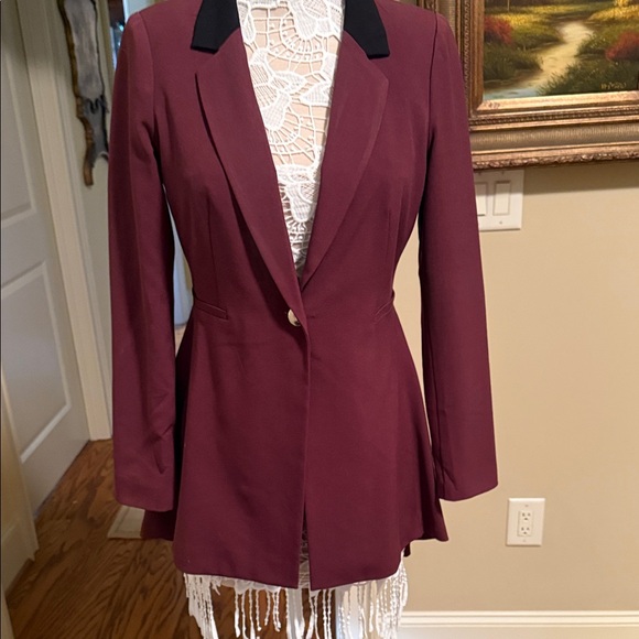 VENUS Jackets & Blazers - VENUS Burgundy Blazer with Black Accents
